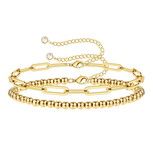 Double Design Bracelet, 18K Gold Plated Steel