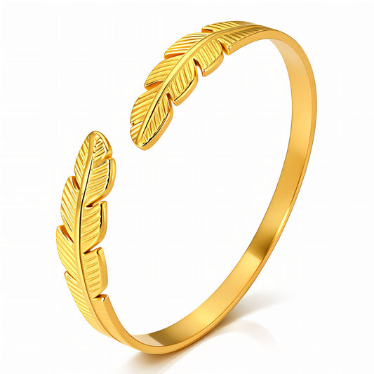 ''Leaves'' Bracelet, 18K Gold-plated steel