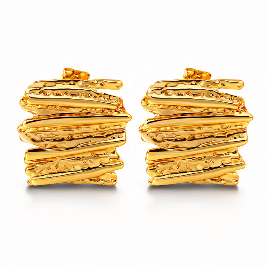 Stud Earrings, 18K Gold-plated steel