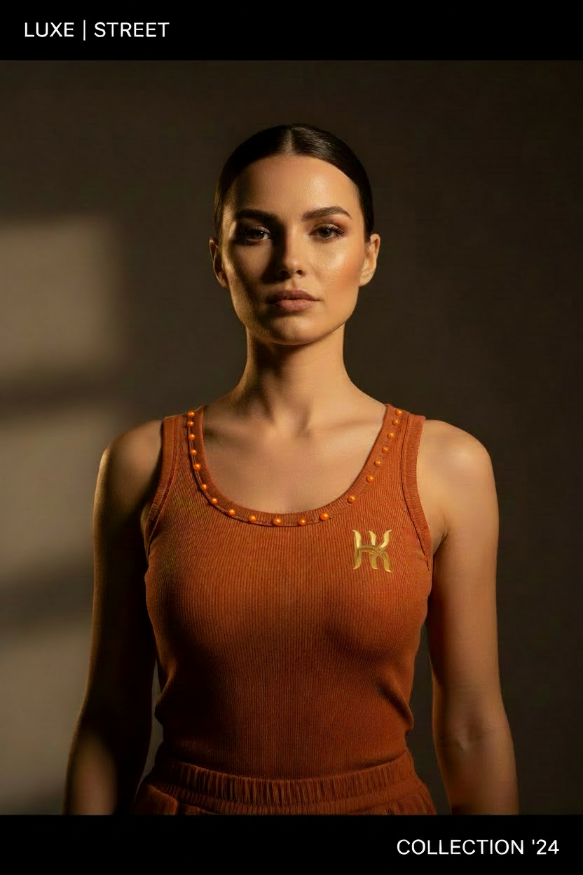 Orange Tank Top - Orange Pearls