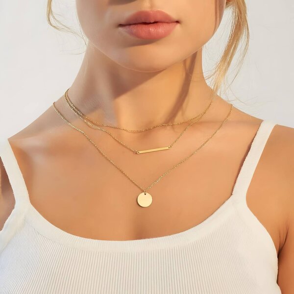 Three Layers Necklace, 18K Gold Plated Steel
